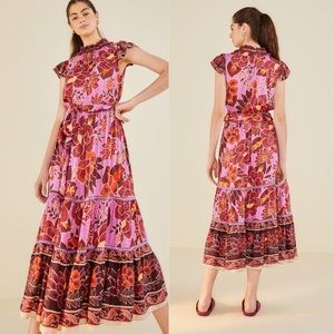 FARM Rio Pink and Red Floral Maxi Dress